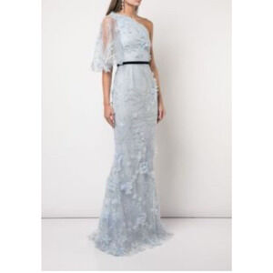 Marchesa Dress 2 Notte Floral Print Light Blue Maxi Long Formal Evening